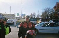 At a rest stop on the New Jersey Turnpike, returning from a motorcycle trip to NYC.