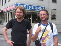 Me and my dad at the Seinfeld restaurant in New York. 