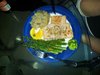 Salmon with homemade mashed tators, and Asparagus.... Flipping Pac-man Garnish =) 

I have been know to catch a cooking bug, when appreciated.