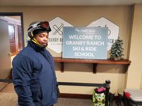 Set to ski for the very first time.  Fell on my ass a lot.  Granby Ranch resort, Granby , Colorado  17 December, 2020.